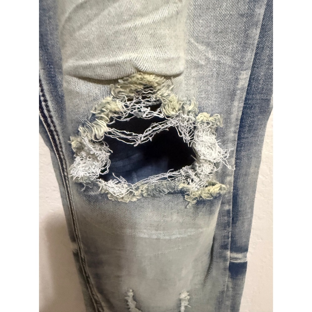 KDNK Mens 32" Distressed Skinny Jeans Light Wash Blue Ankle Zip 1141411 NEW NWT - Picture 8 of 16